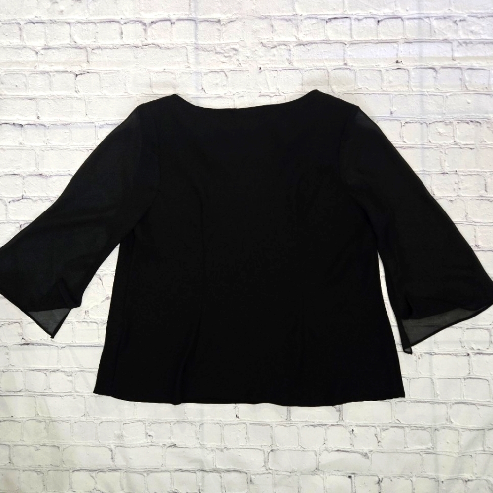 S.L. fashions Women's Black Scoop Blouse Chiffon sleeves and shoulder pads - Picture 7 of 10